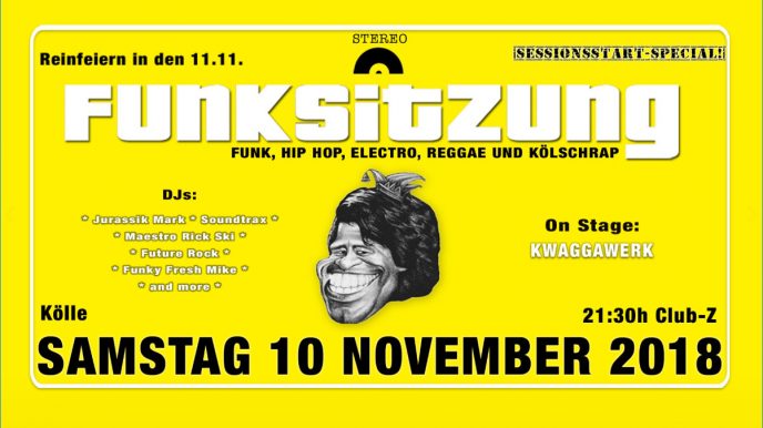 Funksitzung Sessionsstart Reinfeiern in den 11.11. im Club Z im Zimmermann's mit Funk, Hip Hop, Electro, Reggae un Kölschrap